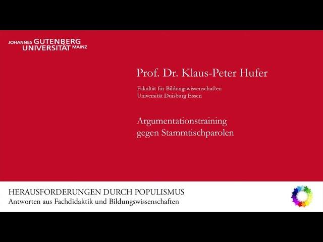 "Argumentationstraining gegen Stammtischparolen" – Klaus-Peter Hufer  (17.12.2019)