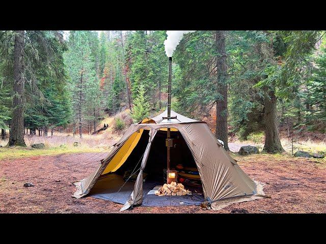 Hot Tent Camping In The Rain | ASMR