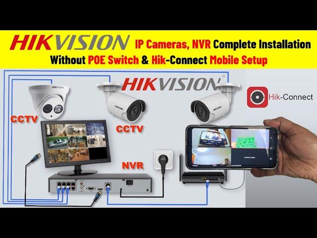 CCTV Camera Installation with NVR | IP Camera, Mobile setup, Hikvision NVR Complete Installation