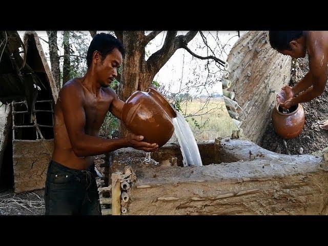 Primitive daily life : Build water filter tank From Bamboo and Mud