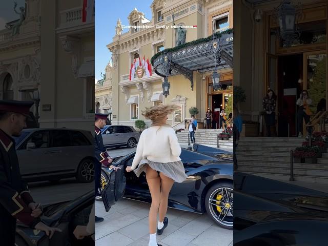 Monaco Super rich lady arrives in style#monaco #billionaires #supercars #carspotting #shorts