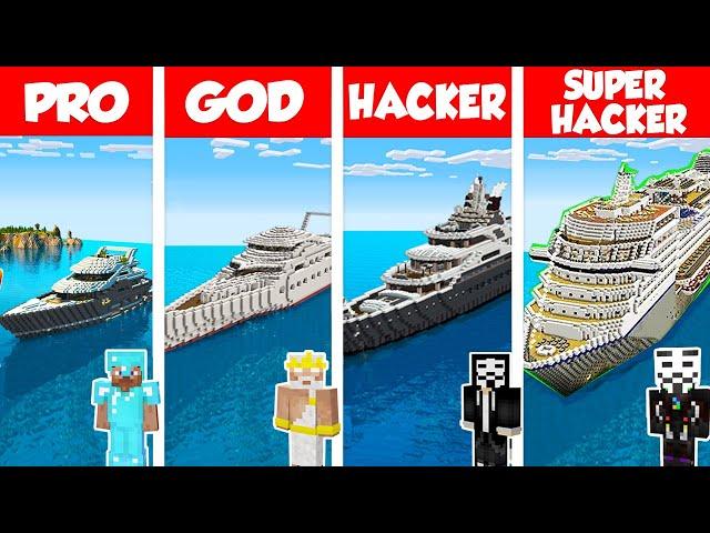 Minecraft PRO vs GOD vs HACKER: MODERN SHIP HOUSE - YACHT BUILD CHALLENGE in Minecraft / Animation