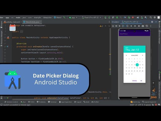 How to create date picker dialog in Android Studio using java