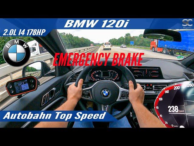 BMW 120i 178HP (2021) - EMERGENCY BRAKE at TOP SPEED | Autobahn Top Speed Drive POV