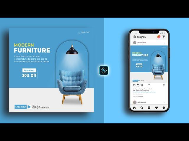 Modern Furniture Social Media Post Banner Design in Adobe Photoshop Tutorial