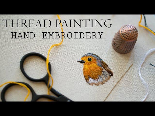 Hand Embroidery Art - Thread Painting of European Robin (Miniature Needlework)