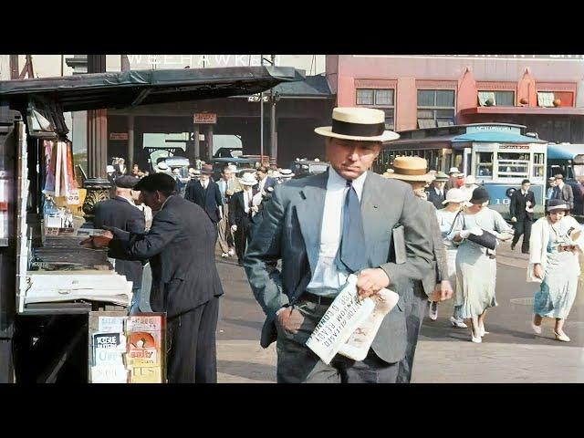 1930s - Street Scenes New York in color [60fps, Remastered] w/sound design added