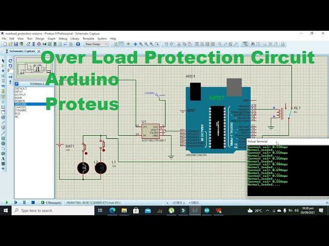 simulation of overload protection circuit with arduino in proteus