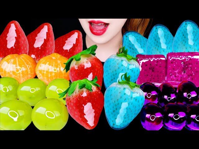 ASMR RAINBOW TANGHULU *BLUE STRAWBERRY, DRAGON FURIT* CANDIED FRUIT EATING SOUNDS MUKBANG 먹방 咀嚼音