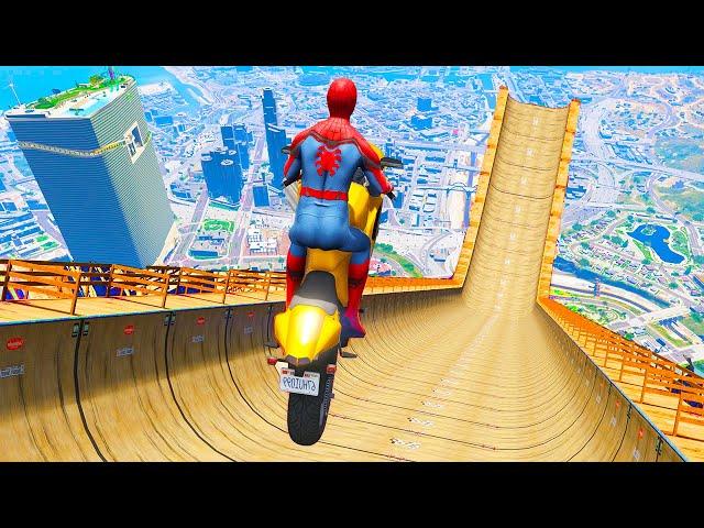 Spiderman vs SUPER Ramp In GTA 5 - Cars, Vehicles, Bikes Jumping