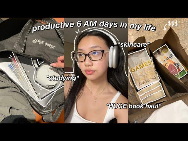 STUDY VLOG | 6AM productive days in my life: lots of studying, booktok haul & glass skin routine