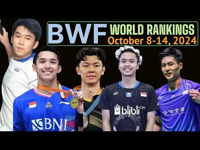 BWF World Rankings Updated on 2024 October 8. This Week World Top 10 Badminton Players Men's Singles