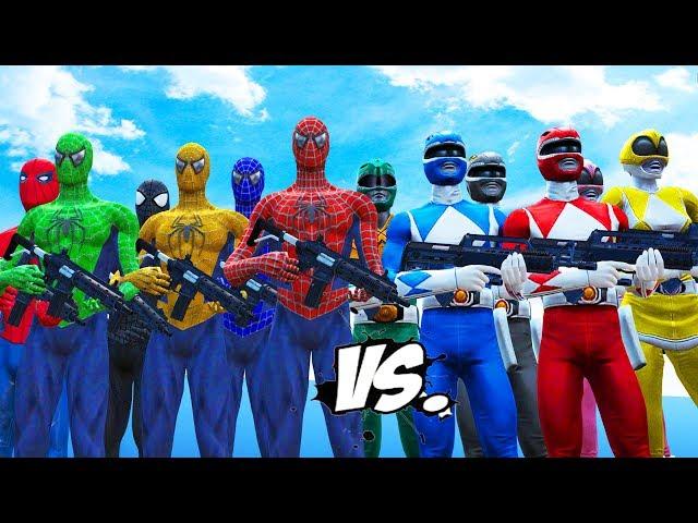 MIGHTY MORPHIN POWER RANGERS VS SPIDER-MAN, BLUE SPIDERMAN, GREEN SPIDERMAN, YELLOW SPIDERMAN