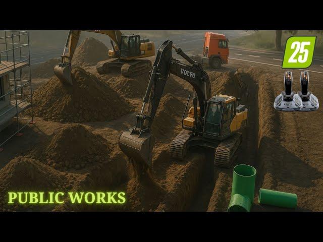 INSANE FS25 Multiplayer! Digging Giant Trenches in Erlengrat Public Works Farming Simulator 25