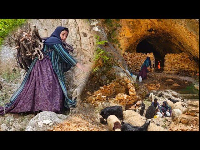 Nomadic life in , repairing the cave, bringing firewood by the nomadic lady and cooking,part2