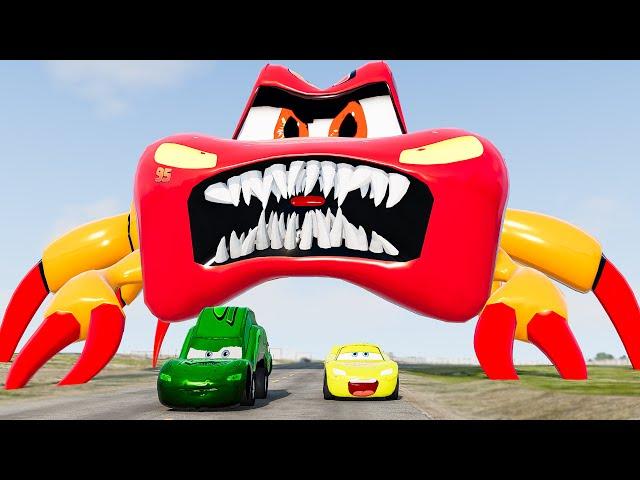 Crazy Escape From The Giant Pixar Spider Monster Cars Truck Head Eater VS McQueen Beamng Drive #305