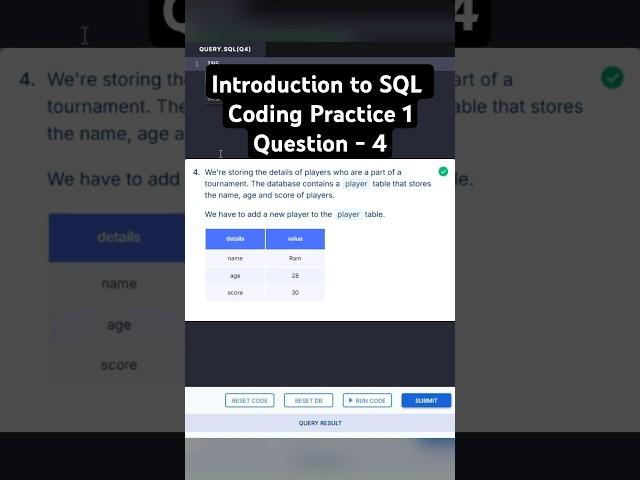 Introduction to SQL | Coding Practice 1 | Question 4 | NXT WAVE  #shorts #programming #database