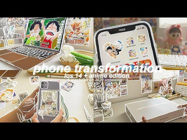 anime phone transformation  — ios 14 aesthetic + macbook air 2020 unboxing and accessories 