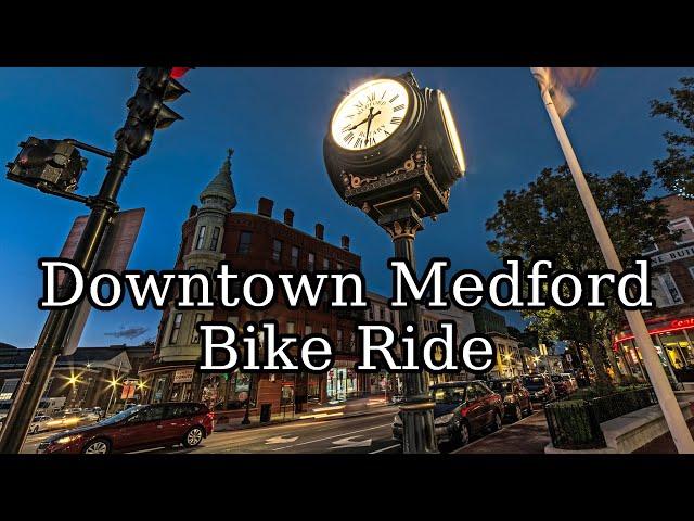 [4K] Bike Ride through Downtown Medford Massachusetts at Sunset.