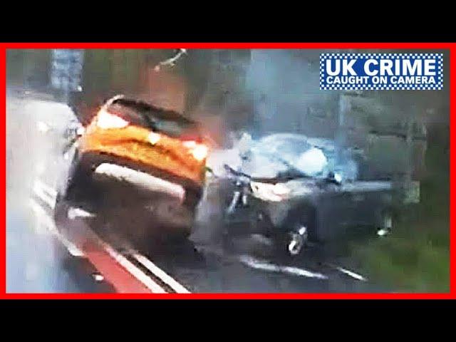 Danger driver overtakes HGV then smashes into car on other side of road | UK Crime Caught on Camera