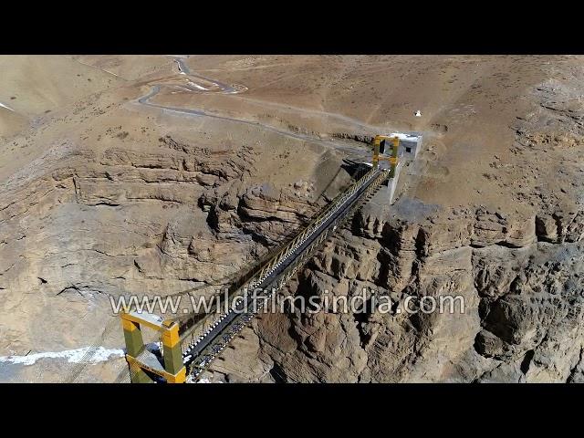 Chicham bridge connects Kibber to high altitude village in Himachal Pradesh - Aerial view