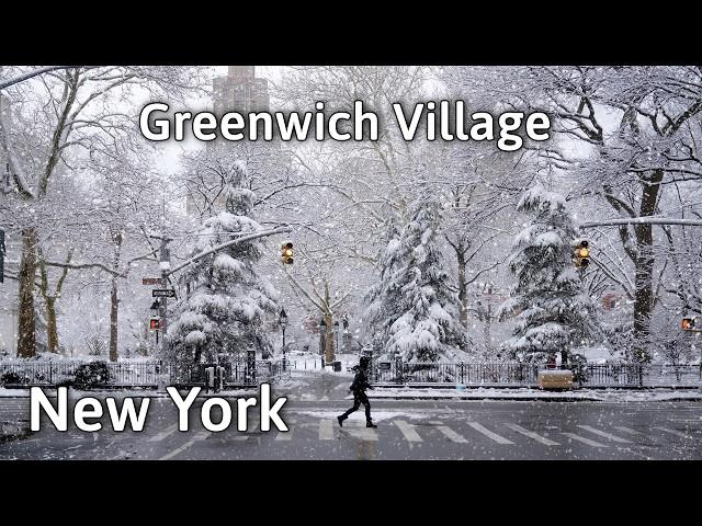 New York City Walking Tour: Snow Walk! Winter Wonderland in Greenwich Village | 4K