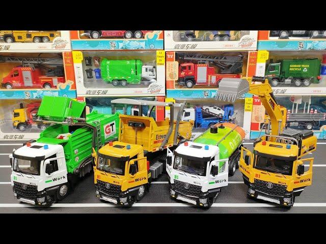 Metal Diecast Trucks Of Garbage Truck, Dump Truck, Sprinkler Tank Truck, Excavator