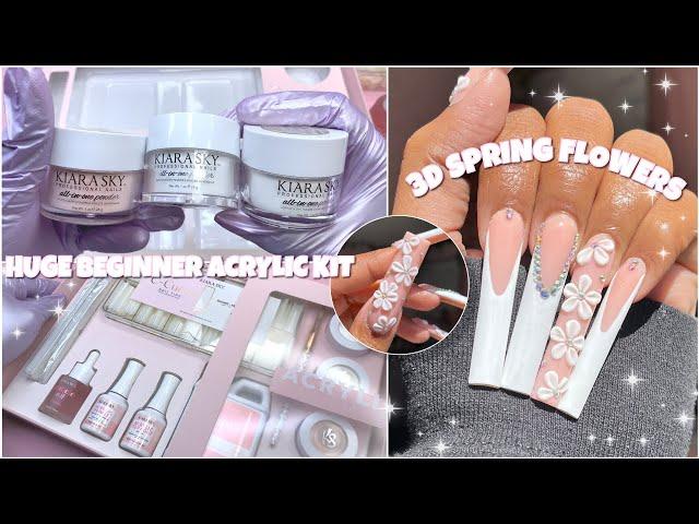 TRYING KIARA SKY 14 PIECE ACRYLIC KIT | ALL ESSENTIALS IN ONE! | SIMPLE SPRING 3D ACRYLIC FLOWERS 