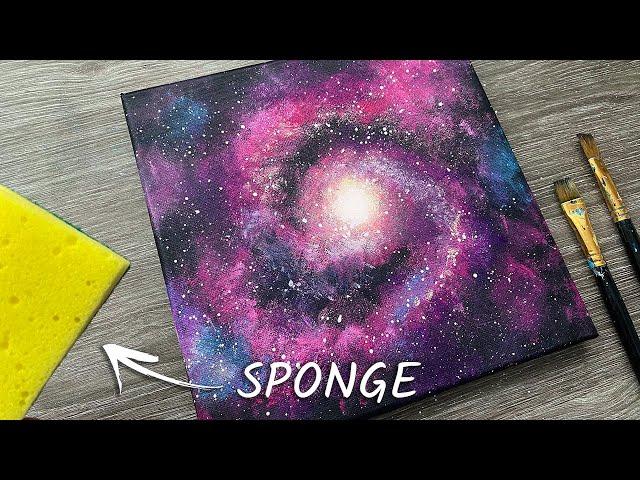 Do you have a dishwasher sponge? Easy way to make an acrylic galaxy painting for beginners