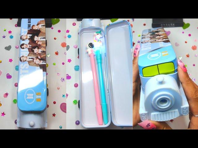 BTS Compass Box For Girl | Unboxing Cute Train Pencil Case | Filling 90's Pencil Box | mechanical