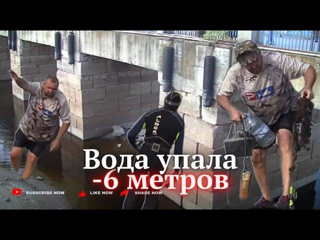 Причал на берегу. Вода -6 метров по вертикали и продолжает падать. Ныряем за грузилами. Запорожье.