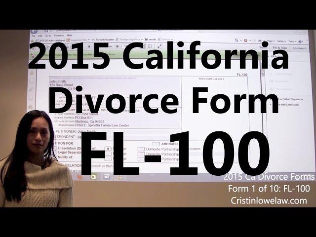 Filing California Divorce Forms: Form 1 of 10 the FL-100