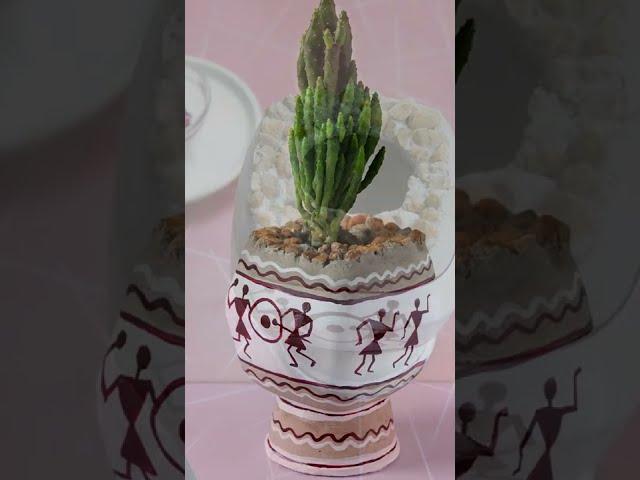 Amazing Diy Planter With Cement   Amazing Small  Diy Planter With Painting   Warli Painting#shorts