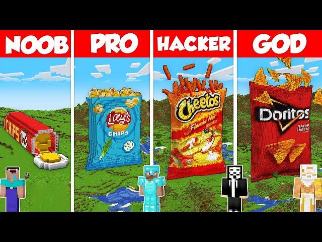 CHIPS BASE HOUSE BUILD CHALLENGE - Minecraft Battle: NOOB vs PRO vs HACKER vs GOD / Animation