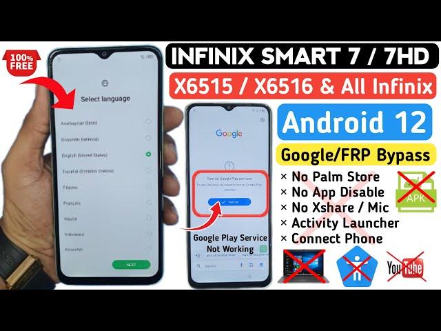 Infinix Smart 7 / 7 HD / 7 Plus FRP Bypass Android 12 | App Disable Not Working | #infinixsmart7frp