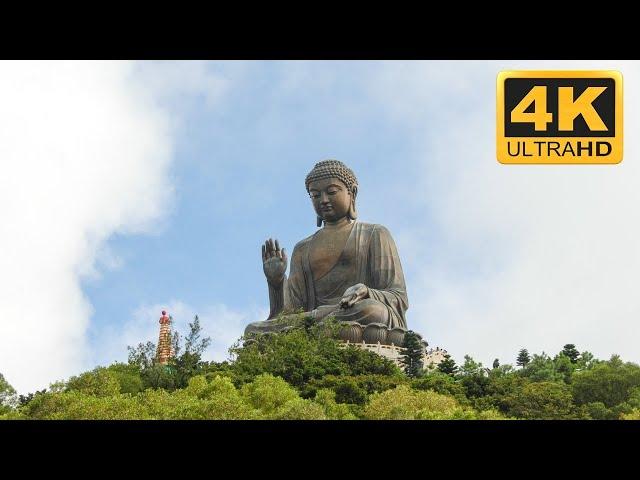 Tian Tan Buddha Monument in Hong Kong 4K Drone Video