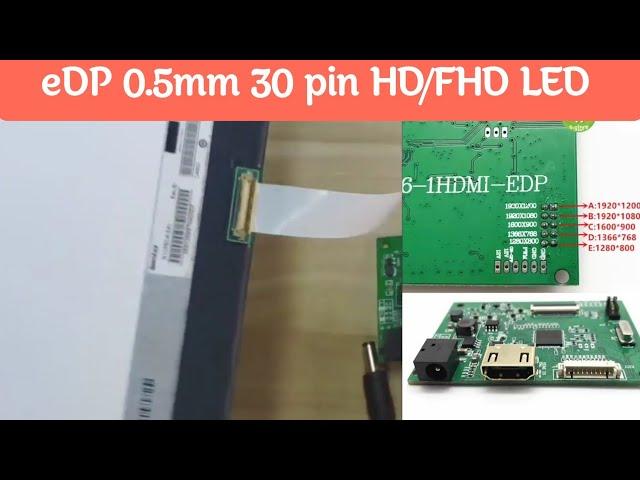 eDP 30 Pin Ultra Laptop Screen LCD Controller Board HDMI 12V Supply Jumper Selection Resolution