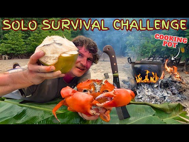 SOLO SURVIVAL CHALLENGE - Hunting Wild Food on a Tropical Island - No Food - Catch and Cook