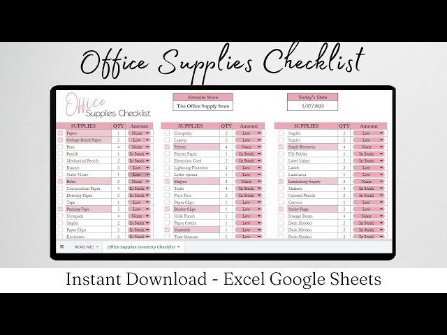Office Supplies List Excel Spreadsheet Template, Office Supplies Checklist Organization Google Sheet