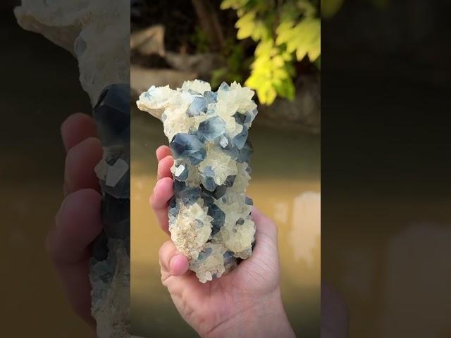 Grayish Blue Celestite Cluster on Calcite Matrix from Afghanistan #celestine #minerals #crystals