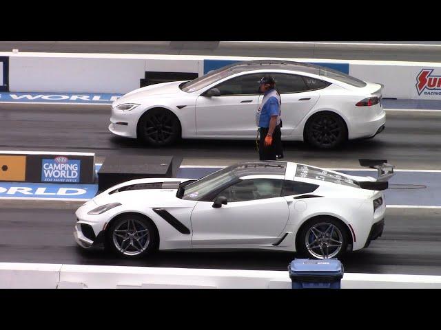 Tesla Plaid vs ZR1 Corvette Drag Race