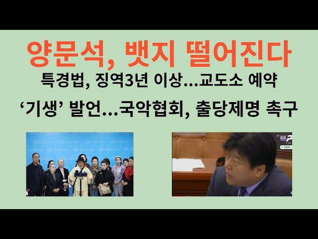 양문석, 뱃지 떨어진다. 특경법, 징역3년 이상...교도소 예약. ‘기생’ 발언...국악협회, 출당·제명 촉구. 양문석, 임자만났다