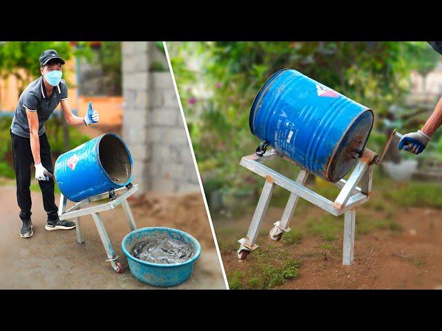 Recycle iron barrel into unique homemade concrete mixer | How to DIY