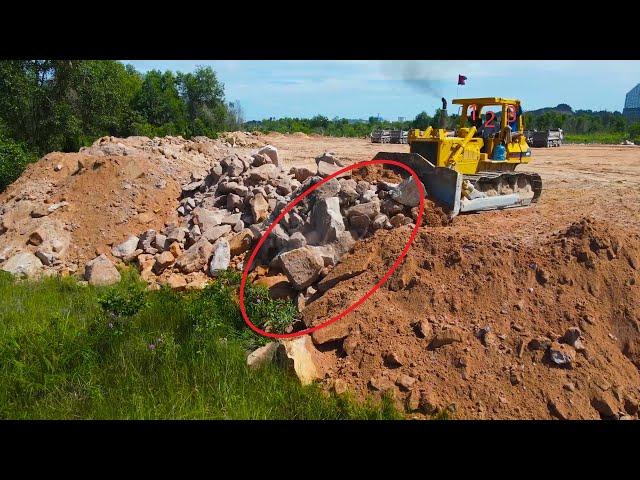 Nice Incredible Skill Operator Bulldozer Moving Stone ,rock & Great Technique Dump Truck Processing