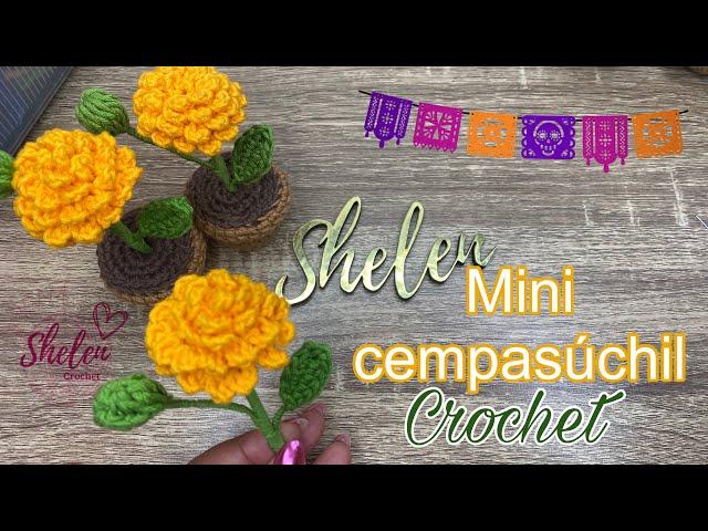 Cempasúchil con retoño para mini maceta Crochet ️🪴