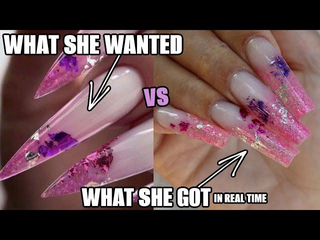 WHAT SHE WANTED VS GOT XL ACRYLIC NAIL TUTORIAL in real time