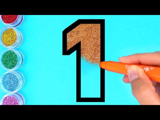 Glitter Number 1 to 10 coloring pages | Learn colors & Learn numbers for kids