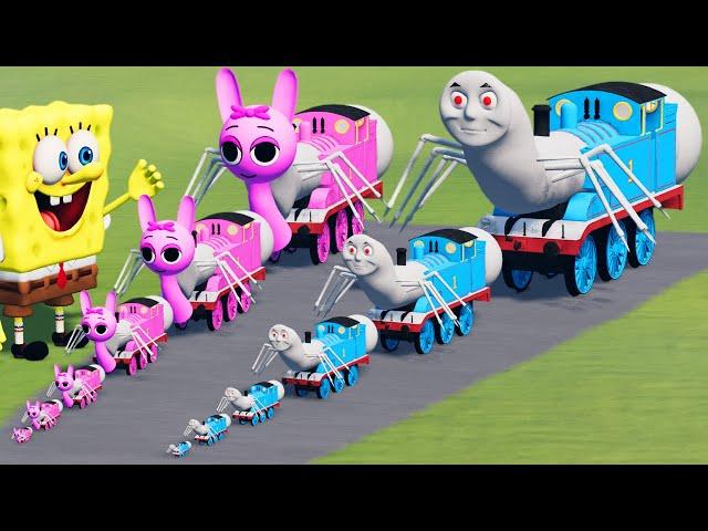 Big & Small CURSED Sprunki Pinki the Train vs SCARY Train Thomas EXE vs SpongeBob | BeamNG.Drive