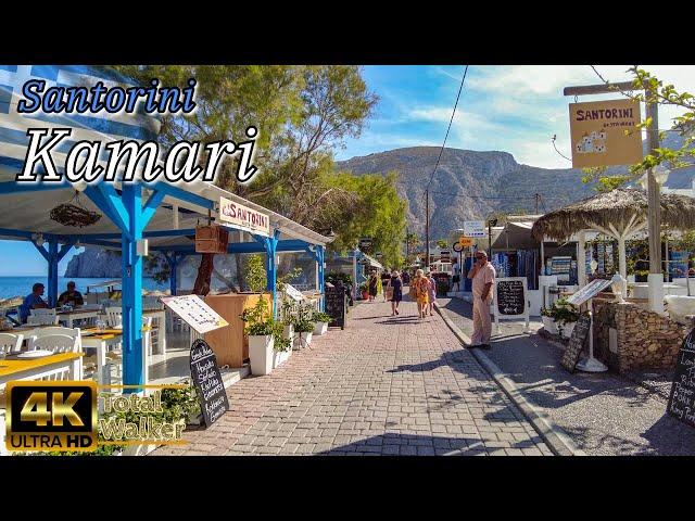 Kamari Promenade, Santorini  | Black sand beach, Sea Views, Relaxing Walk  & Stunning Scenery