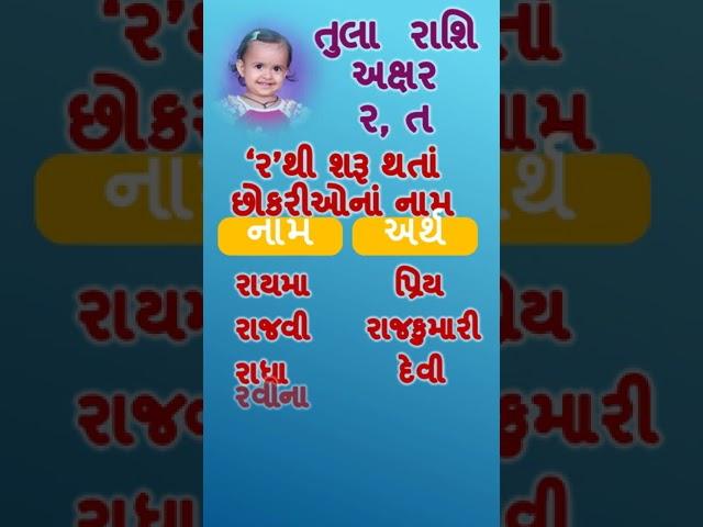 ર અક્ષર પરથી છોકરીઓનાં નામ તુલા રાશિ